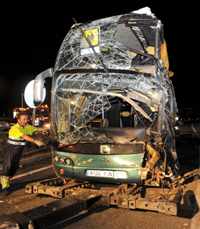 De bus na het ongeluk in Spanje, ANP