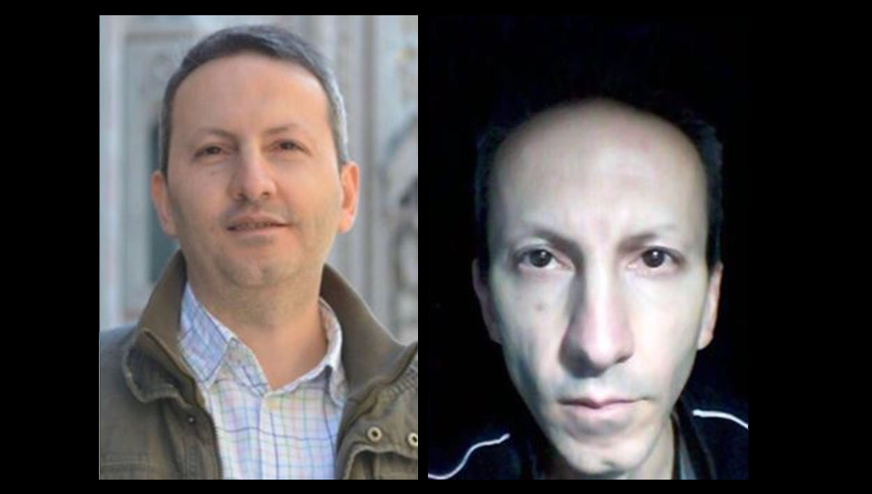 Links: Ahmadreza Djalali voor zijn gevangenneming en rechts: twee jaar later tijdens zijn gevangenschap