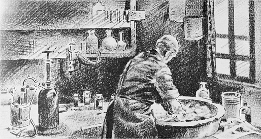 Ignaz Semmelweis wast zijn handen voorafgaand aan een operatie.