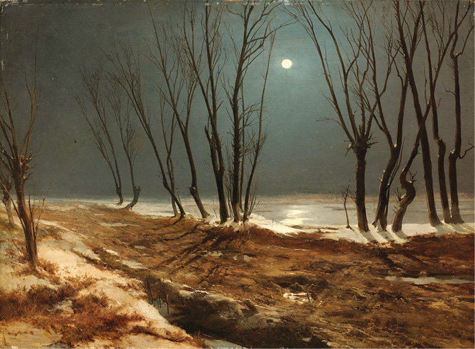 Landweg in de winter bij maanlicht (ca. 1836) - Carl Blechen, Museum Behnhaus Drägerhaus.