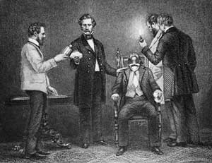 Tandarts William Morton dient ether toe voorafgaand aan een operatie (1859). © Corbis